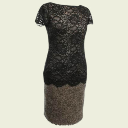 Black lace dress on a beige background