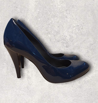 Jigsaw Patent Leather Teal Blue Court Shoes UK 7 Timeless Fashions