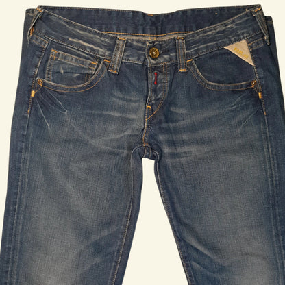 REPLAY Ladies Blue Jeans Gem Pockets Button Fly Low Rise W30" L34" - Timelessfashions