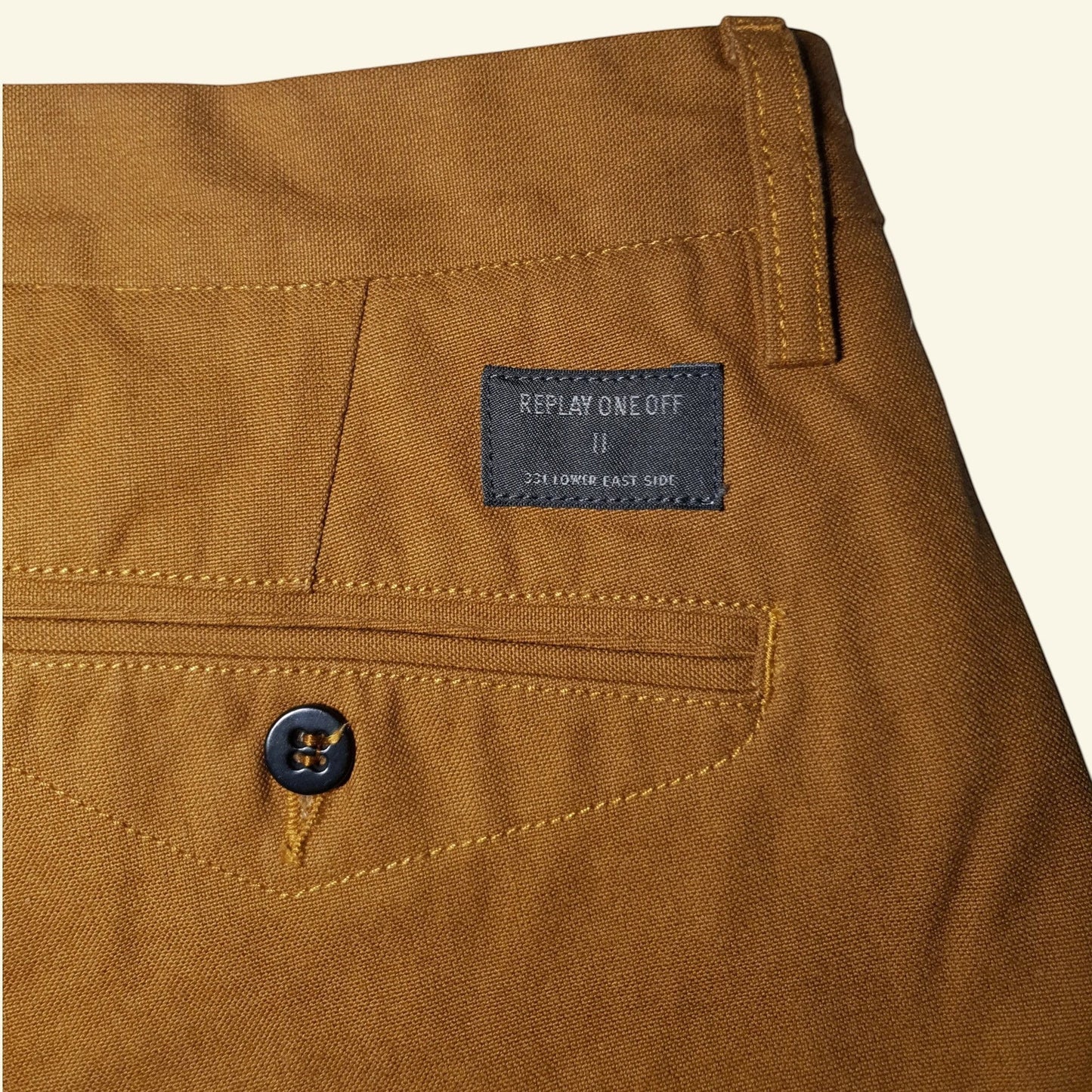 Replay Tan One Off II Yeldun Evolution Mens Cotton Canvas Jeans W33" L31" - Timelessfashions