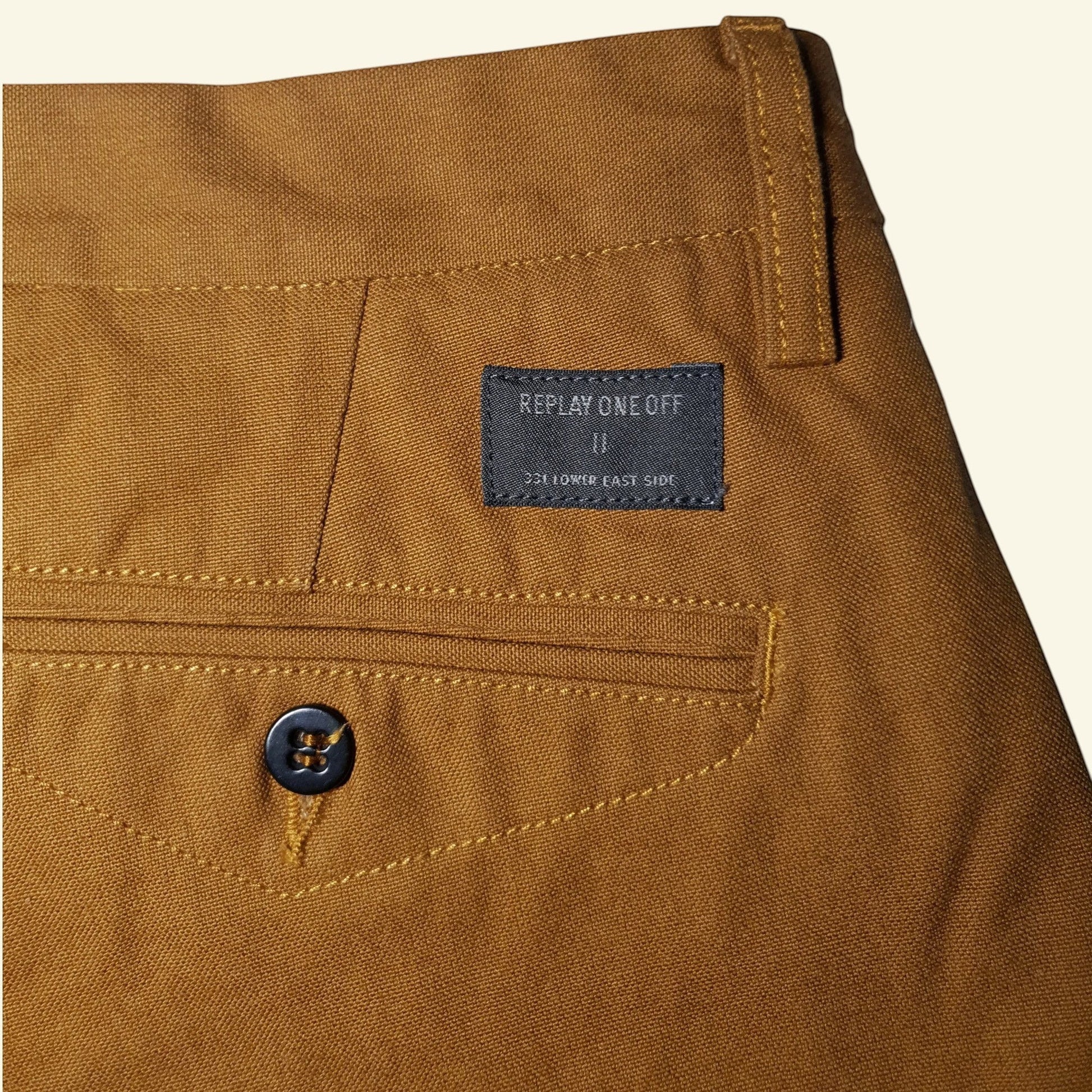 Replay Tan One Off II Yeldun Evolution Mens Cotton Canvas Jeans W33" L31" - Timelessfashions