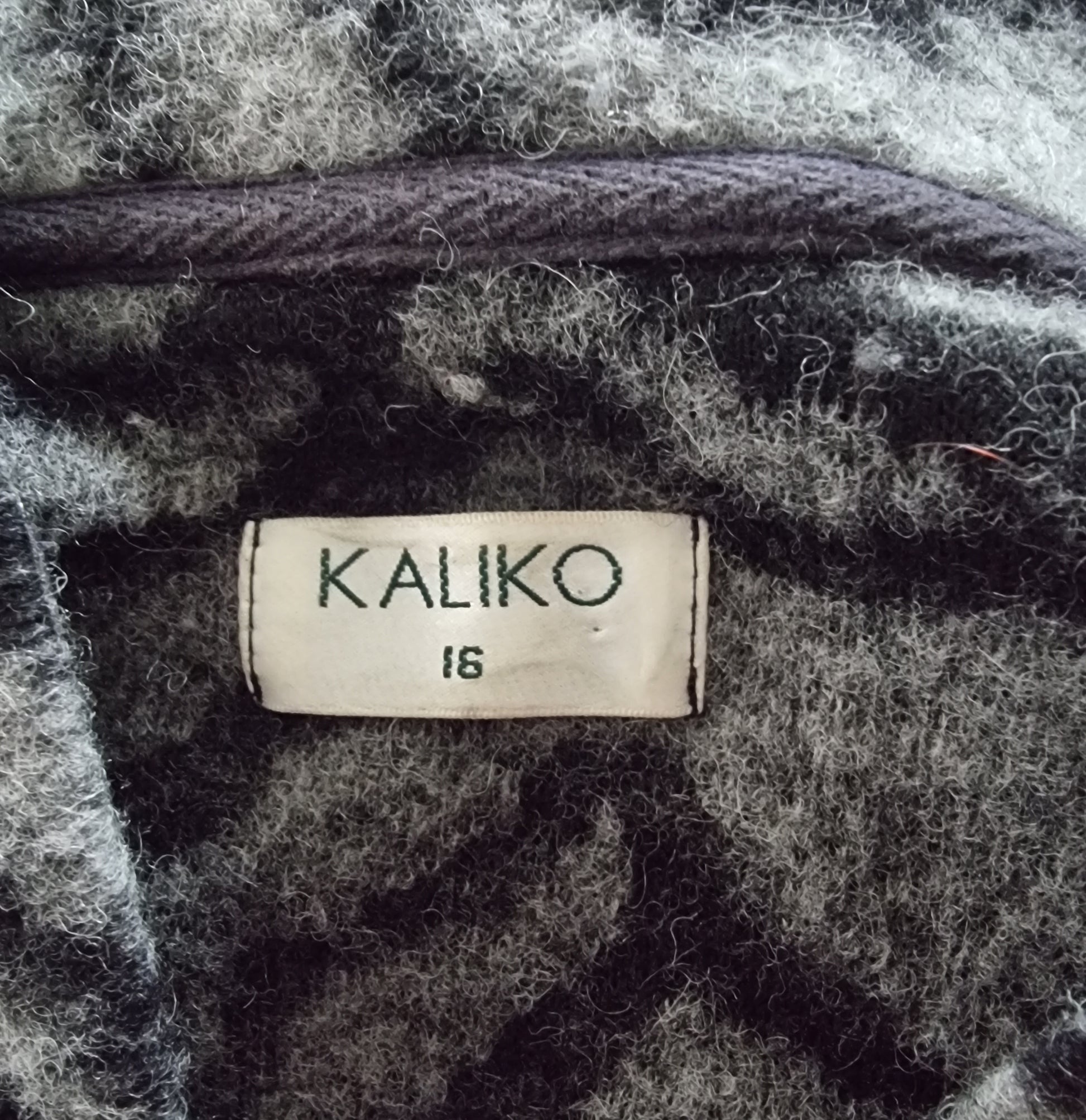 Kaliko Women’s Grey and Black Patterned Wool Jacket UK 16 US 12 EU 44 Timeless Fashions