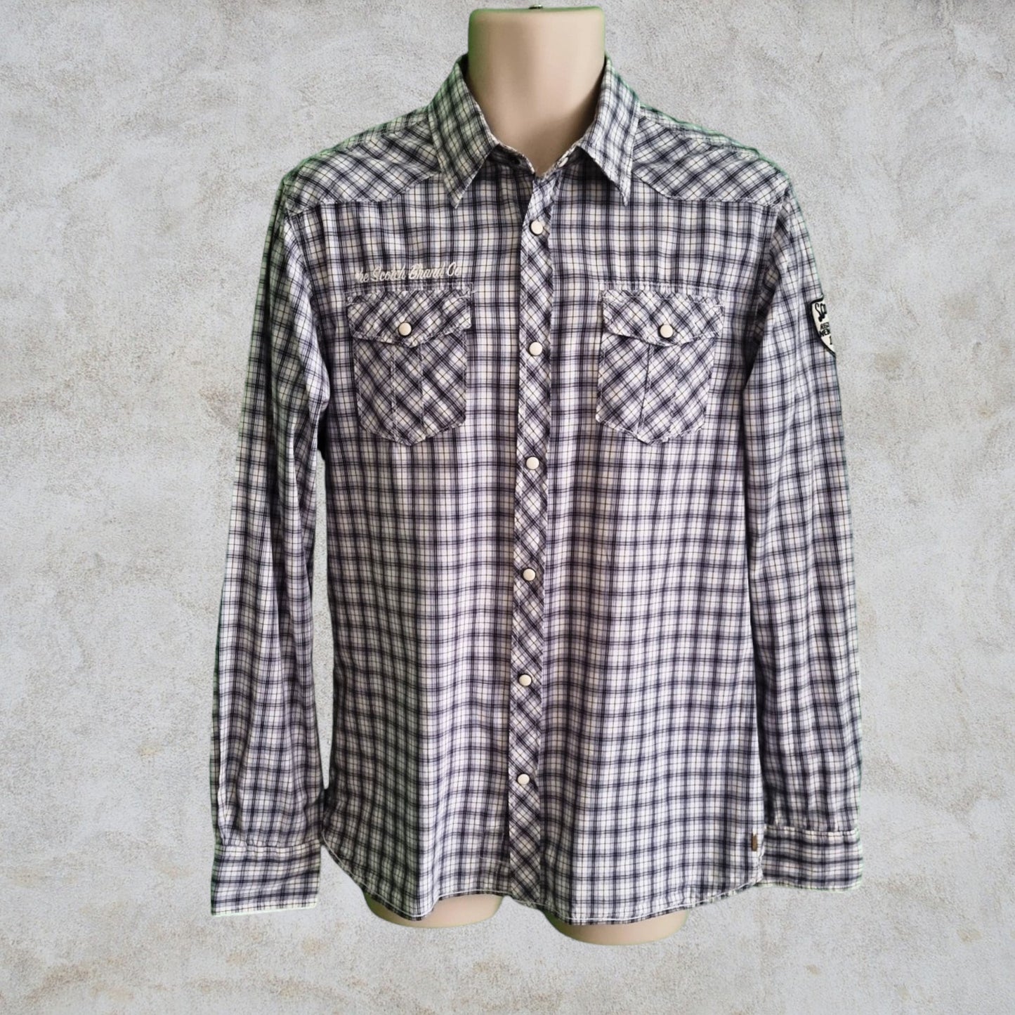 Scotch & Soda Blue & White Cotton Check Mens Shirt Size L Timeless Fashions