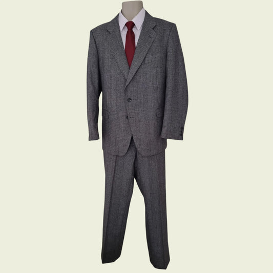 Italian Tailored Grey Mens Two Piece Suit In Prince of Wales Check XL - Timelessfashions