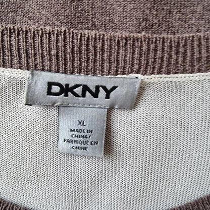 DKNY Womens Mocha and White Striped Jumper UK 12/14 US 8/10 EU 40/42 - Timelessfashions