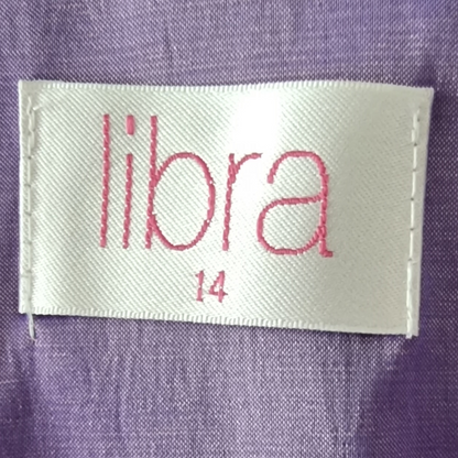 Label with 'libra' and number '14' on a purple fabric background