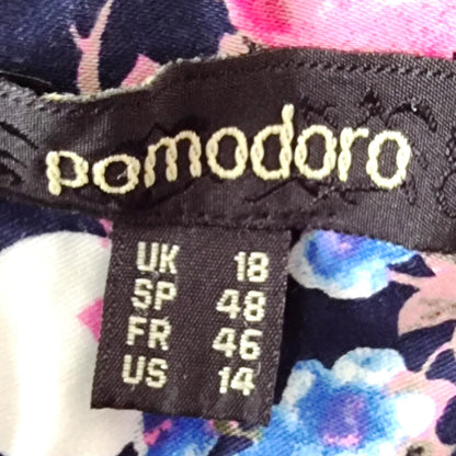 Pomodoro Navy Floral Summer Floral Ankle Length Pants UK 18 US 14 EU 46 - Timelessfashions