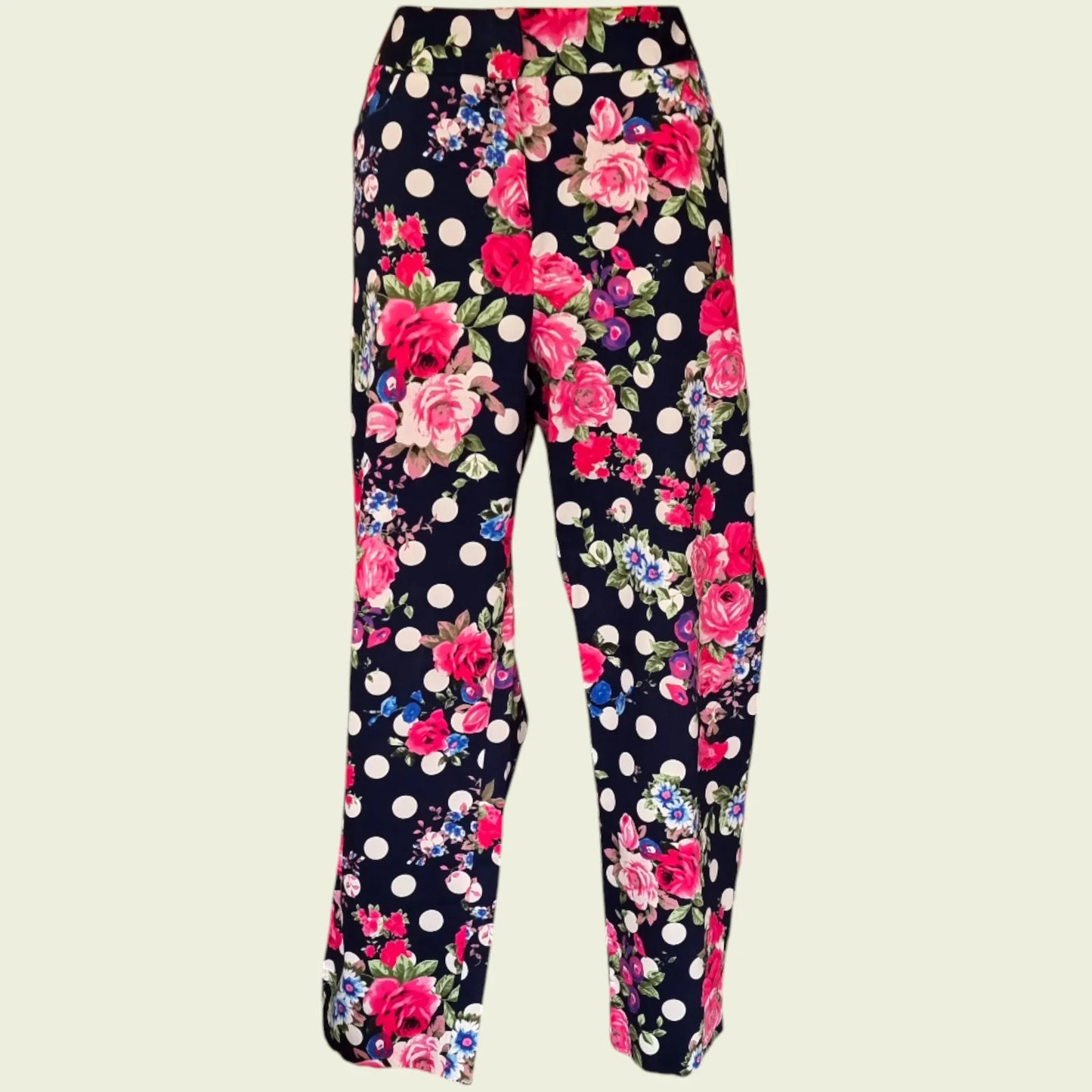Pomodoro Navy Floral Summer Floral Ankle Length Pants UK 18 US 14 EU 46 - Timelessfashions