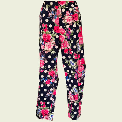 Pomodoro Navy Floral Summer Floral Ankle Length Pants UK 18 US 14 EU 46 - Timelessfashions