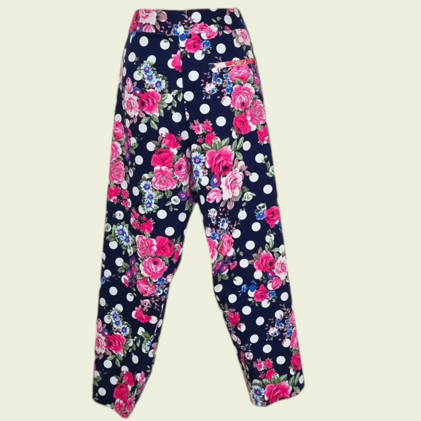 Pomodoro Navy Floral Summer Floral Ankle Length Pants UK 18 US 14 EU 46 - Timelessfashions
