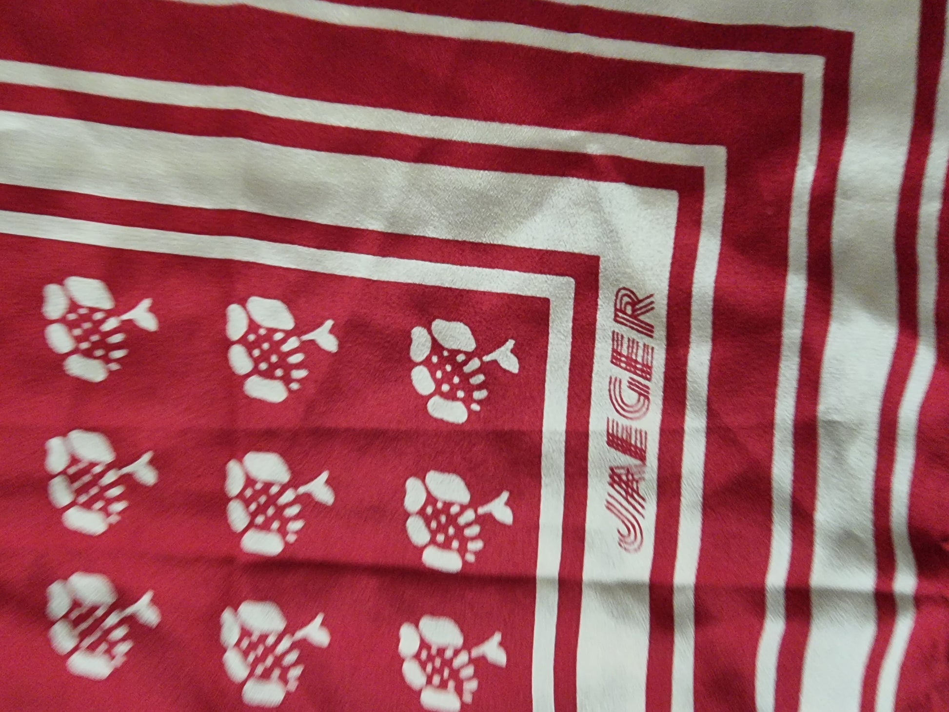 Jaeger Women’s Vintage Silk Square Red & White Head Scarf Timeless Fashions