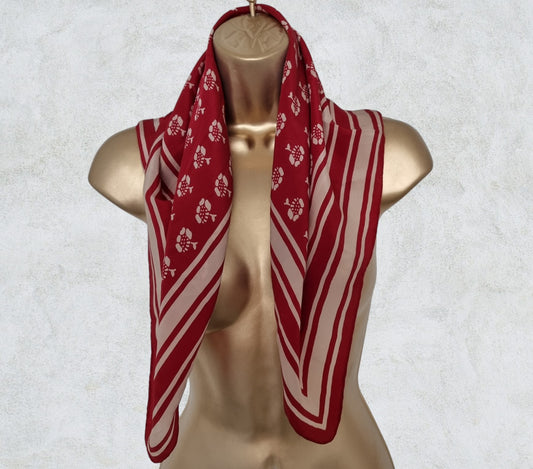 Jaeger Women’s Vintage Silk Square Red & White Head Scarf Timeless Fashions
