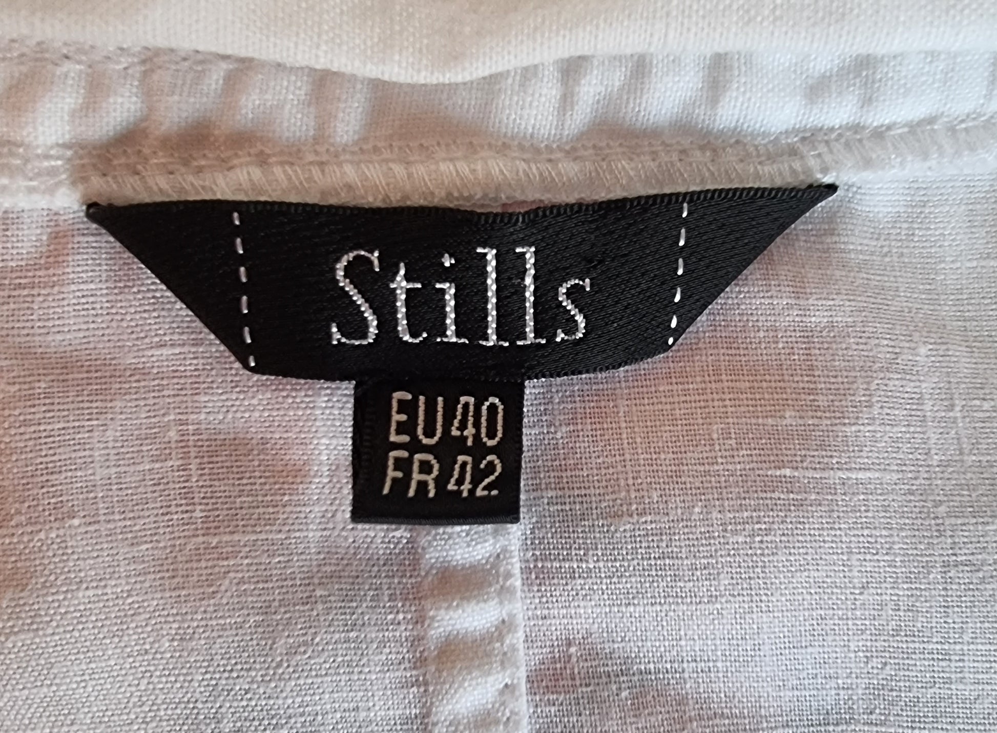 STILLS Womens White Linen & Satin Ruffle Blouse UK 12 US 8 EU 40 Timeless Fashions
