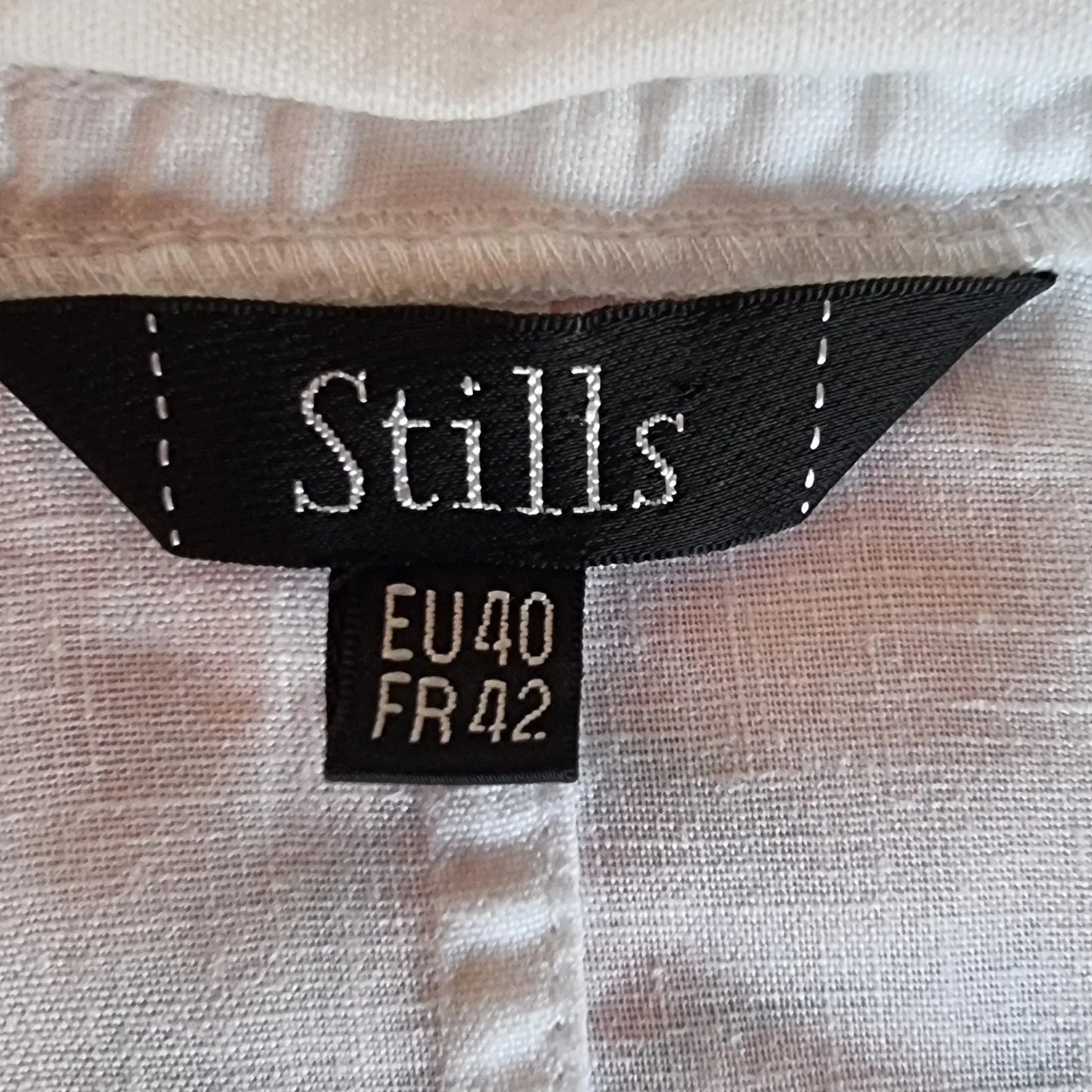 STILLS Womens White Linen & Satin Ruffle Blouse UK 12 US 8 EU 40 - Timelessfashions