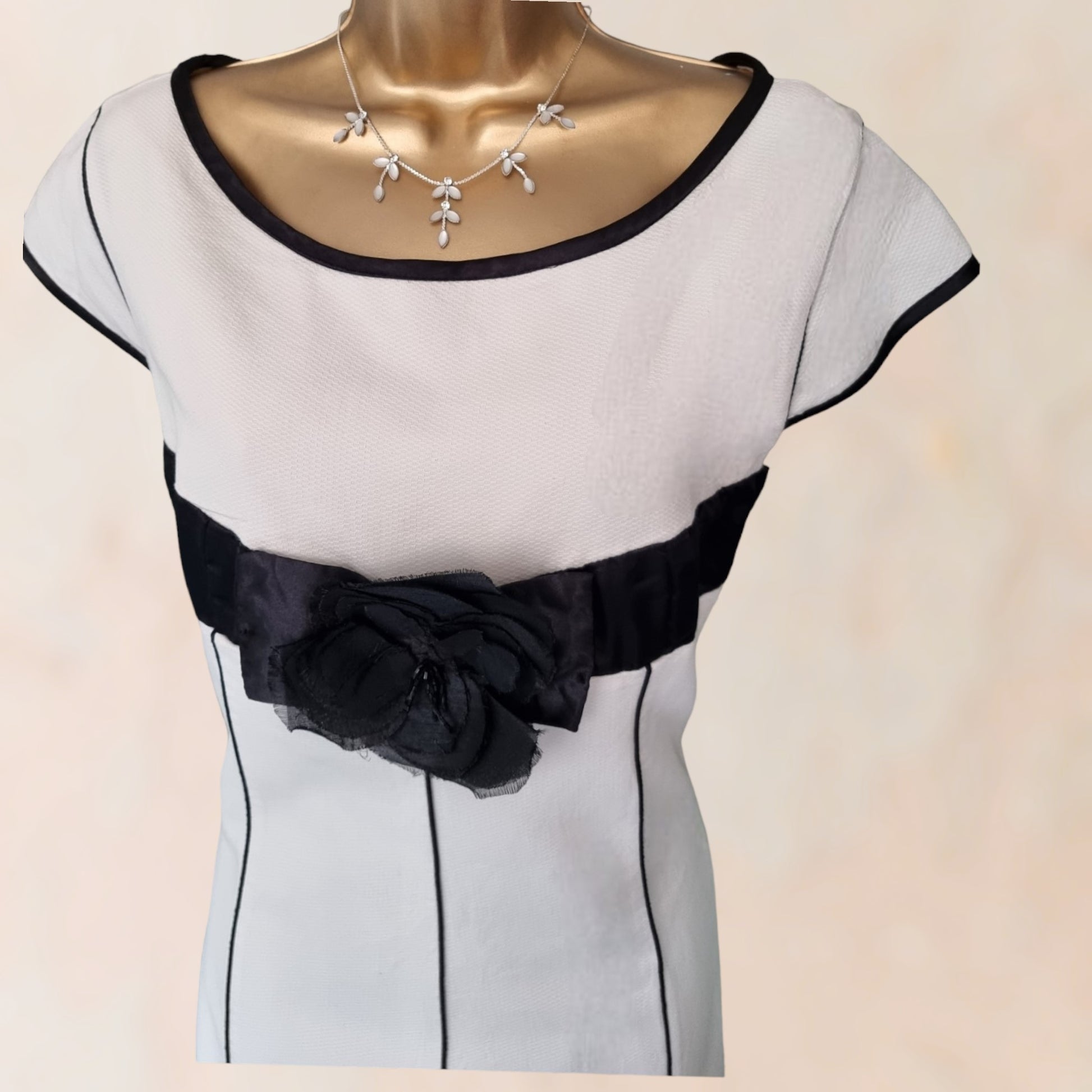 Almatrichi Cream & Black Floral Embellished Dress UK 16 US 12 EU 44 Timeless Fashions