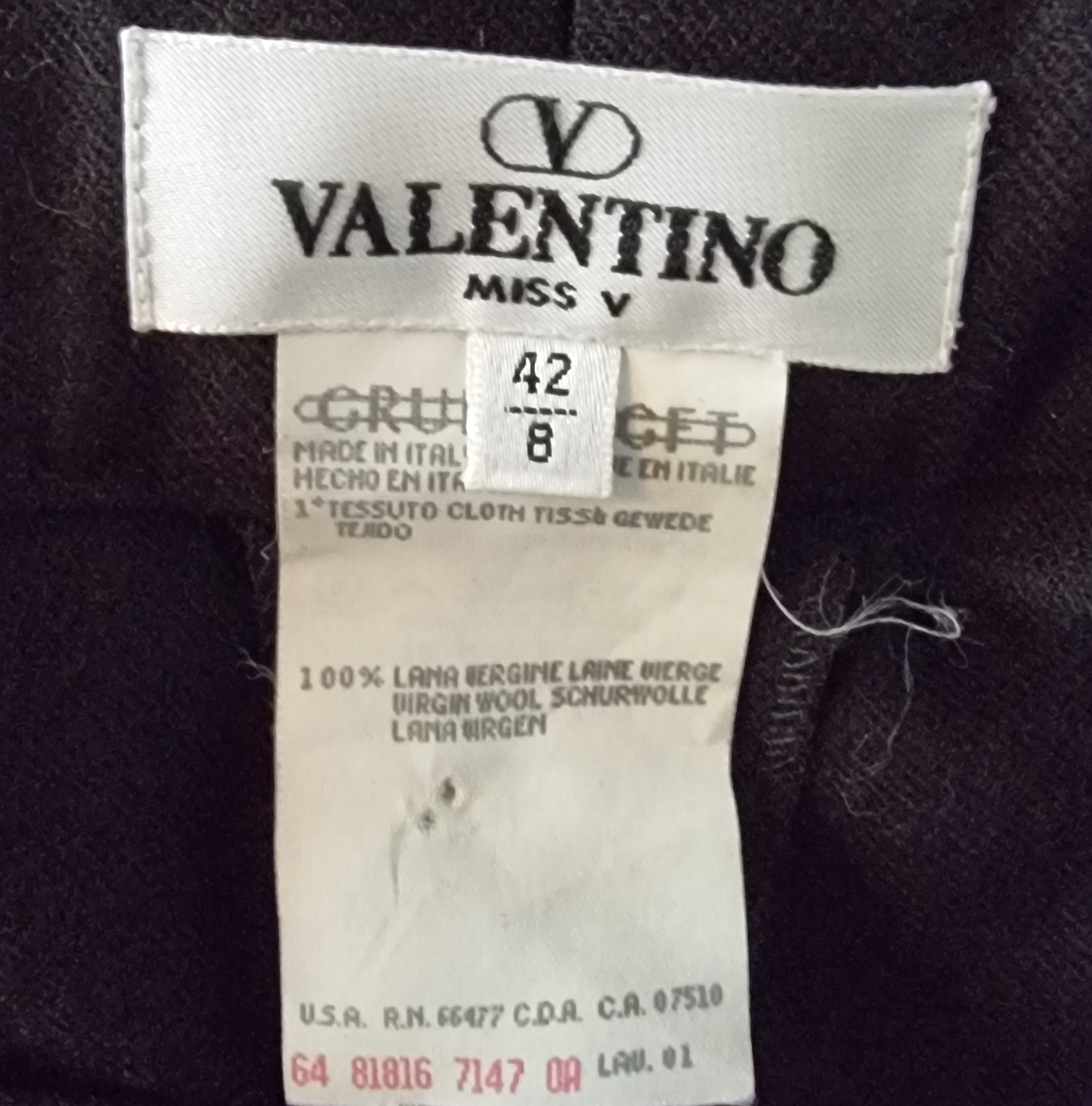 VALENTINO Miss V Womens Black Virgin Wool Unhemmed Tailored Trousers UK 8 US 4 EU 36 Timeless Fashions