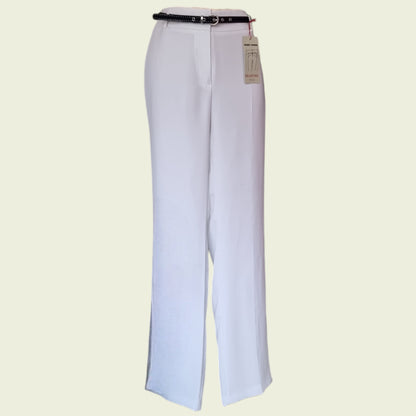 White pants with a belt on a beige background