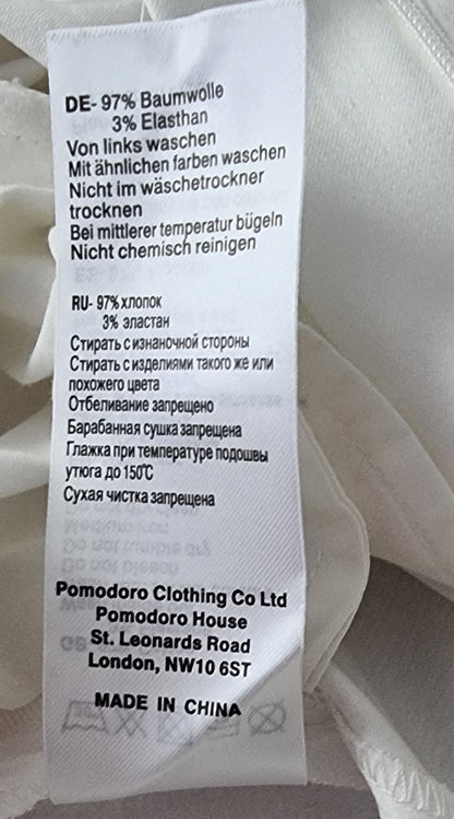 Fabric label with text on a white background