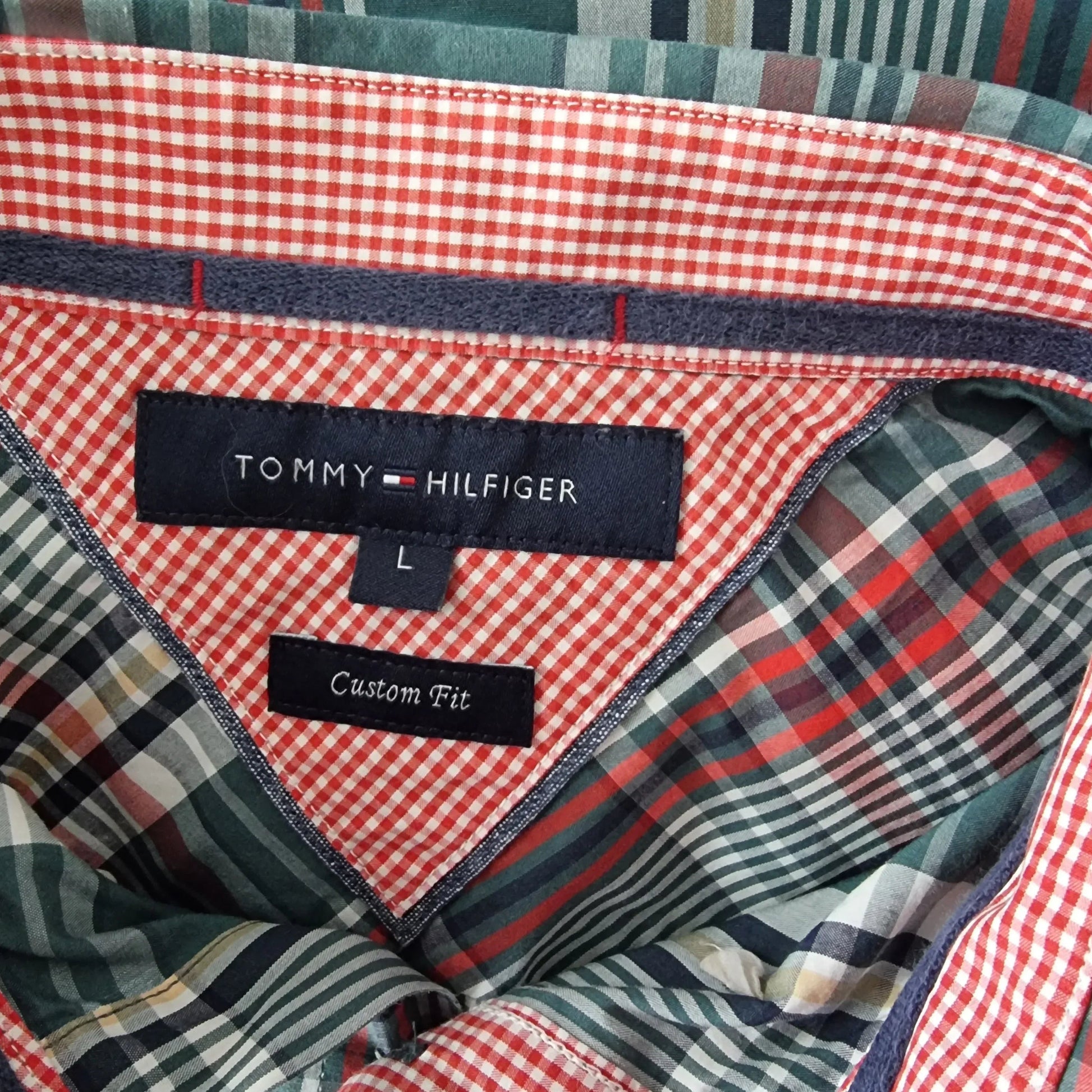 Tommy Hilfiger Men's Green & Red Check Long Sleeve Oxford Shirt Size 40 16 ½ - Timelessfashions