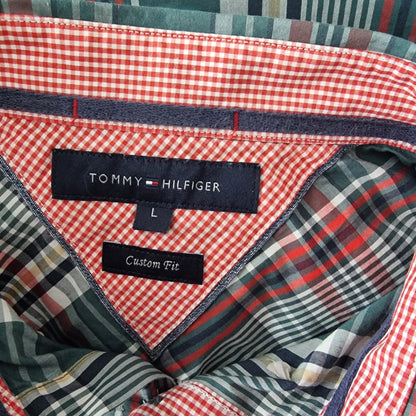 Tommy Hilfiger Men's Green & Red Check Long Sleeve Oxford Shirt Size 40 16 ½ - Timelessfashions