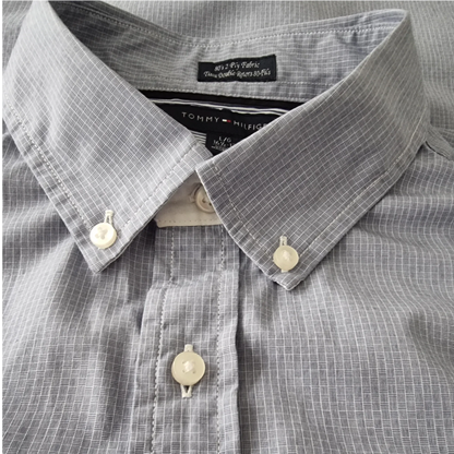 Tommy Hilfiger Men's Blue Check Long Sleeve Oxford Shirt 16 ½ - Timelessfashions