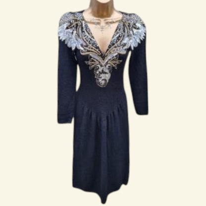 Pat Sandler For Saks Fifth Avenue 60’s Vintage Black Sequined Dress UK 8 US 4 EU 36 - Timelessfashions