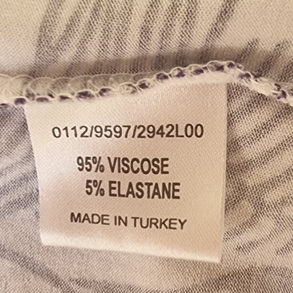 Clothing label showing material content on blue and white background