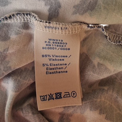 Clothing label with fabric texture on a camouflage background