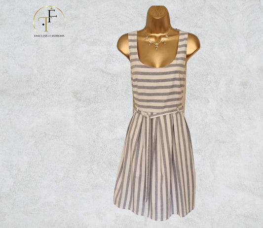 FatFace Ladies Blue White Stripe Lined Pinafore Dress UK 12 US 8 EU 40 Timeless Fashions
