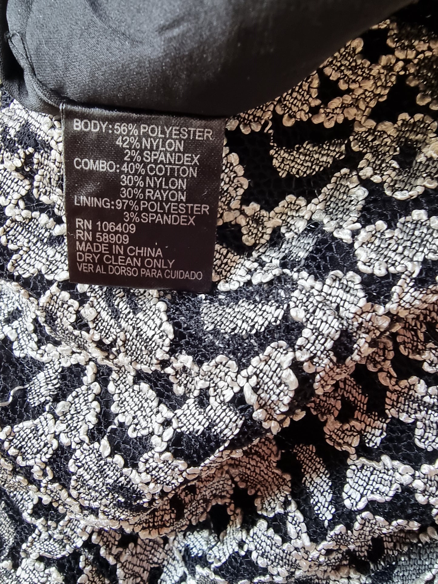 Antonio Melani Vintage Black & Silver Lace Overlay Midi Dress UK 14 US 10 EU 42 IT 46 Timeless Fashions