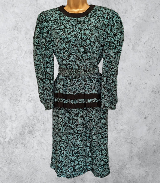 Via Sant Andrea Womens Vintage 1980's Turquoise Green & Black Dress. UK 16 US 12 EU 48 Timeless Fashions