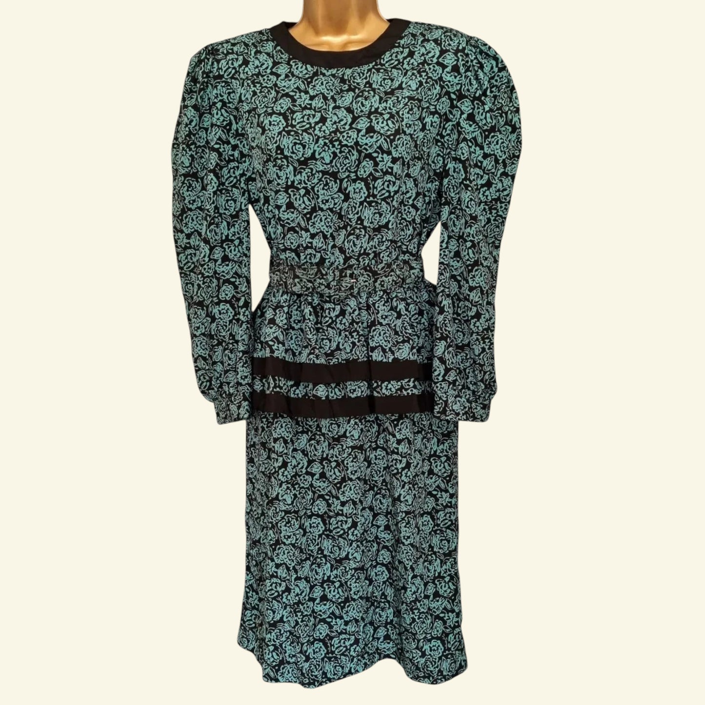 Via Sant Andrea Womens Vintage 1980's Turquoise Green & Black Dress UK 16 US 12 EU 48 - Timelessfashions