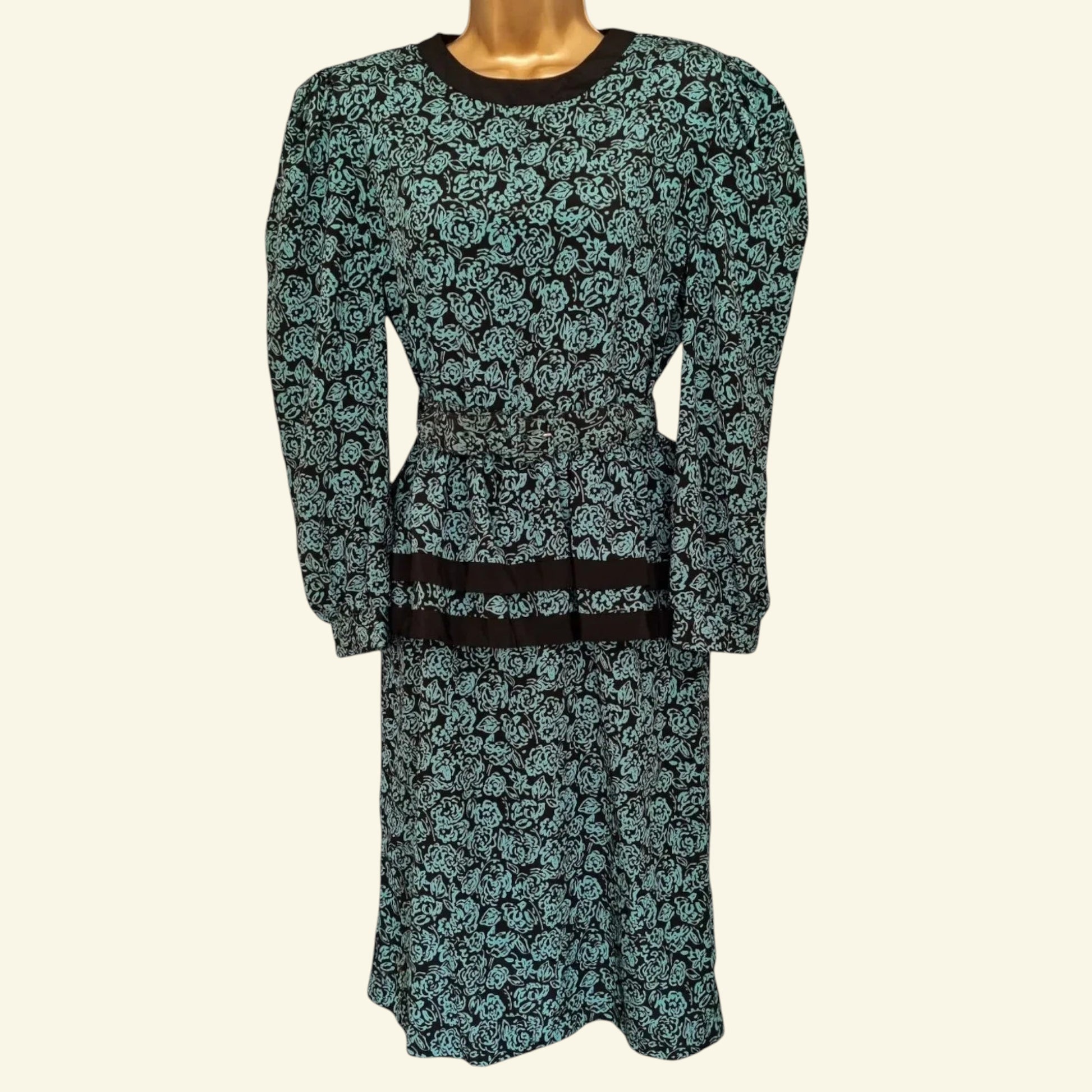 Via Sant Andrea Womens Vintage 1980's Turquoise Green & Black Dress UK 16 US 12 EU 48 - Timelessfashions