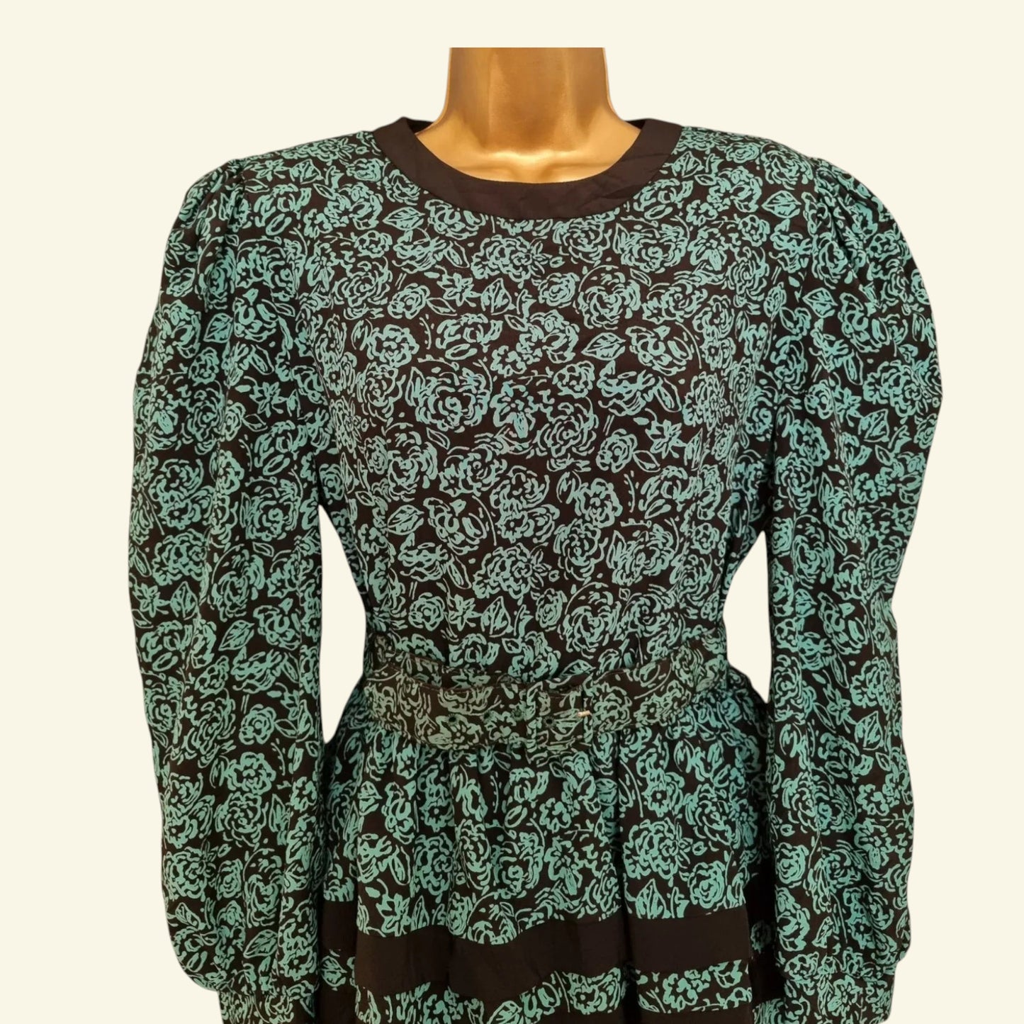 Via Sant Andrea Womens Vintage 1980's Turquoise Green & Black Dress UK 16 US 12 EU 48 - Timelessfashions
