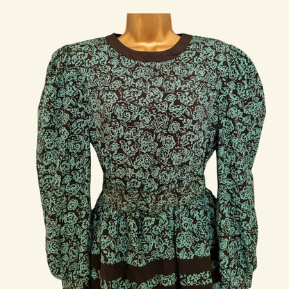 Via Sant Andrea Womens Vintage 1980's Turquoise Green & Black Dress UK 16 US 12 EU 48 - Timelessfashions