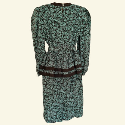 Via Sant Andrea Womens Vintage 1980's Turquoise Green & Black Dress UK 16 US 12 EU 48 - Timelessfashions