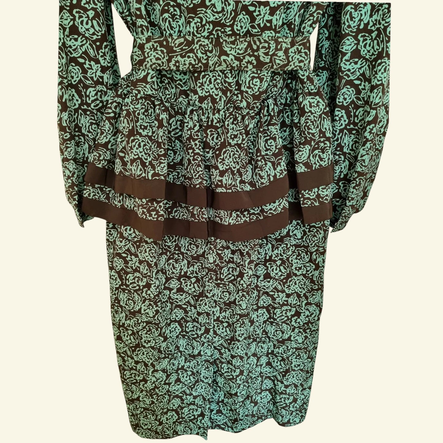 Via Sant Andrea Womens Vintage 1980's Turquoise Green & Black Dress UK 16 US 12 EU 48 - Timelessfashions
