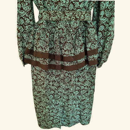 Via Sant Andrea Womens Vintage 1980's Turquoise Green & Black Dress UK 16 US 12 EU 48 - Timelessfashions