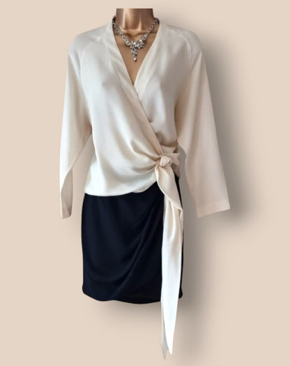 Yigal Azrouel Black & Cream Crossover Ruched Pencil Dress UK 6 US 2 EU 34 Timeless Fashions