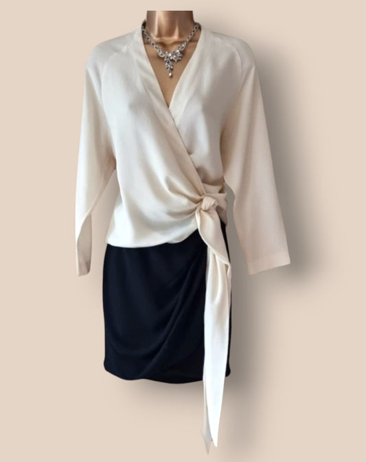 Yigal Azrouel Black & Cream Crossover Ruched Pencil Dress UK 6 US 2 EU 34 Timeless Fashions