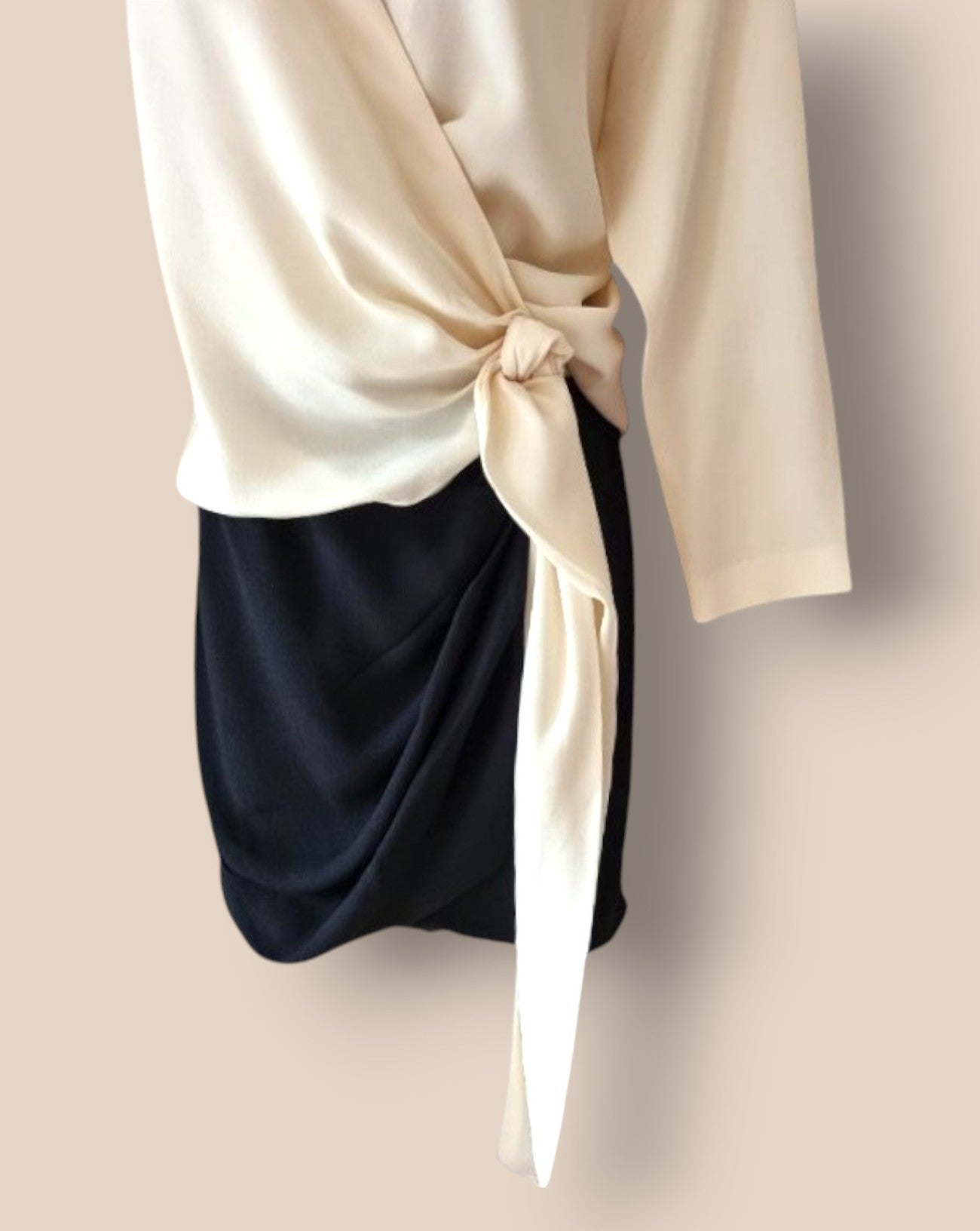 Yigal Azrouel Black & Cream Crossover Ruched Pencil Dress UK 6 US 2 EU 34 Timeless Fashions