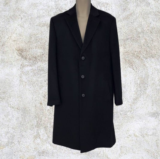 STAFFORD Men’s Long Black Wool Coat Overcoat Size L 40 Timeless Fashions