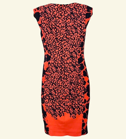 French Connection Orange Black Cap Sleeve Sheath Dress UK 10 US 6 EU 38 - Timelessfashions