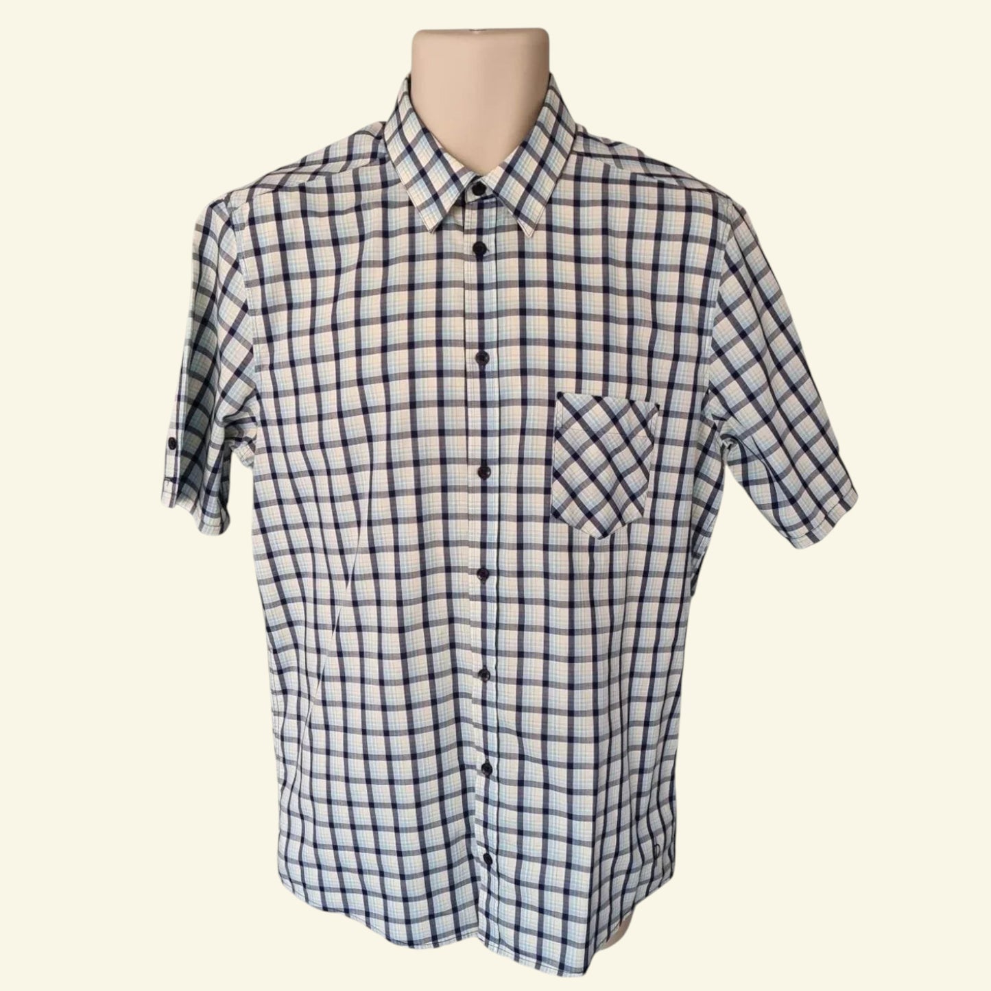 Samsoe&Samsoe Men’s Blue & White Check Short Sleeve Casual Shirt Size L - Timelessfashions