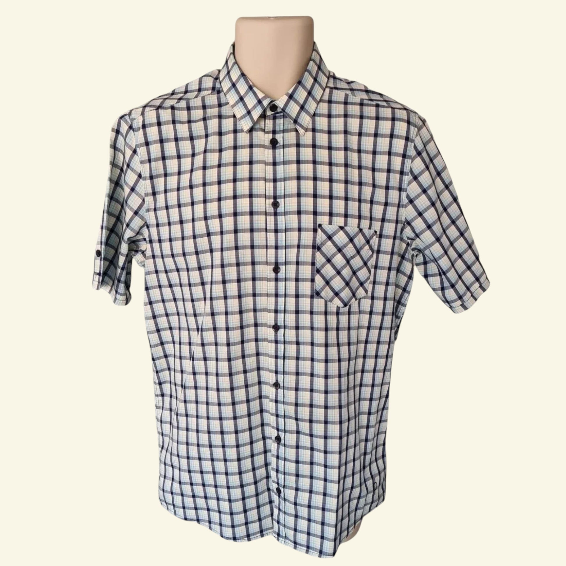 Samsoe&Samsoe Men’s Blue & White Check Short Sleeve Casual Shirt Size L - Timelessfashions
