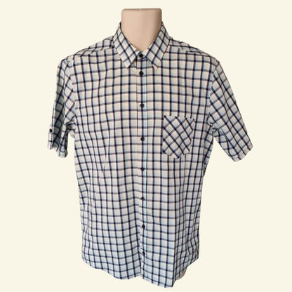 Samsoe&Samsoe Men’s Blue & White Check Short Sleeve Casual Shirt Size L - Timelessfashions