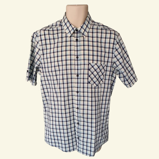 Samsoe&Samsoe Men’s Blue & White Check Short Sleeve Casual Shirt Size L - Timelessfashions