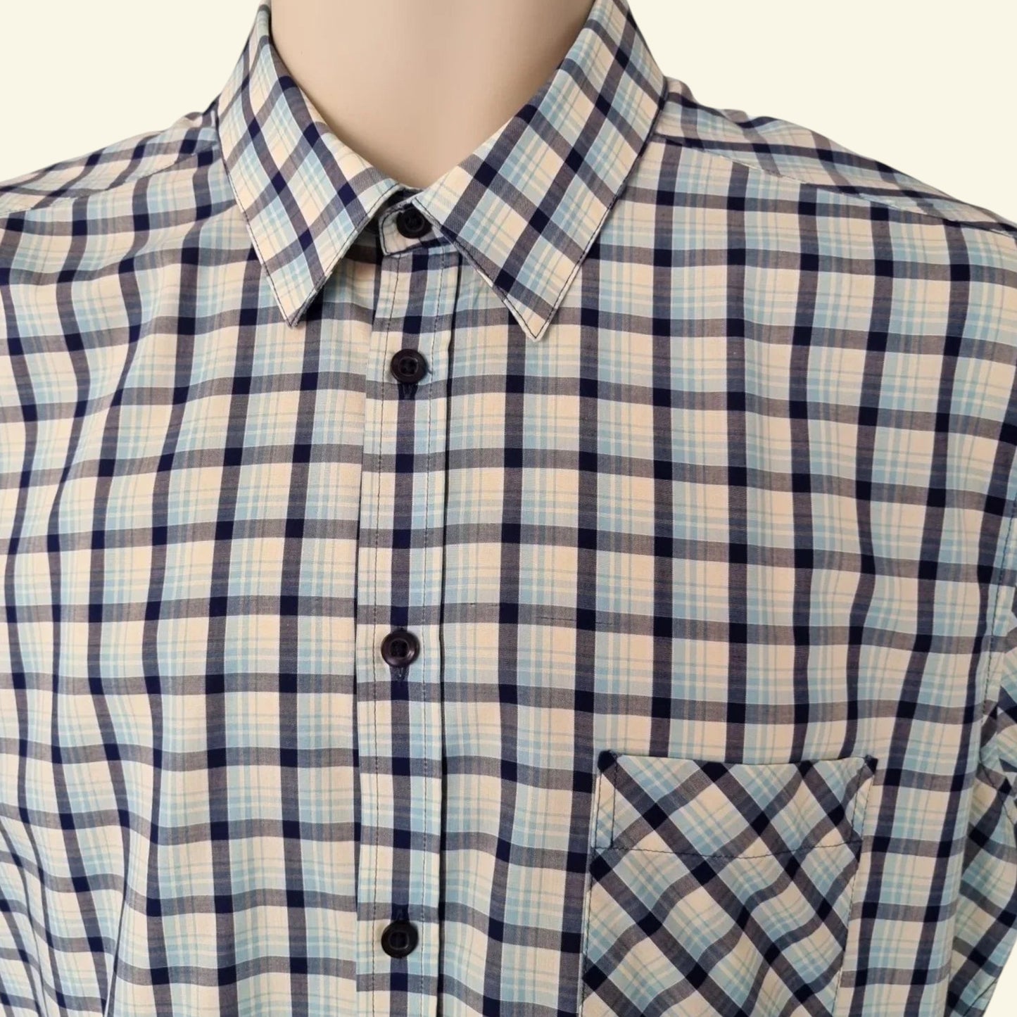 Samsoe&Samsoe Men’s Blue & White Check Short Sleeve Casual Shirt Size L - Timelessfashions