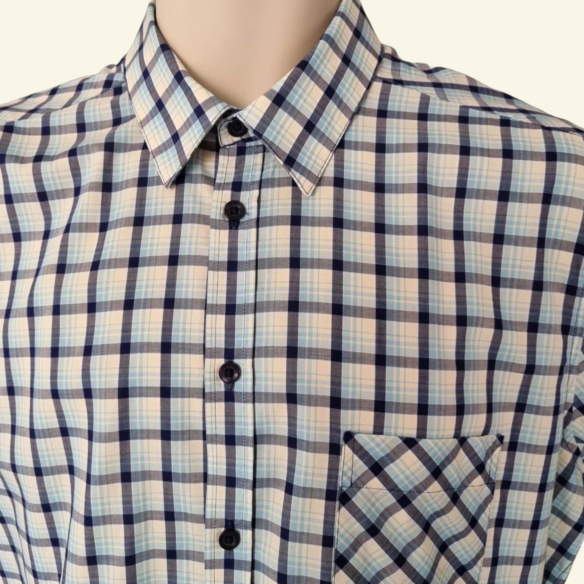 Samsoe&Samsoe Men’s Blue & White Check Short Sleeve Casual Shirt Size L - Timelessfashions