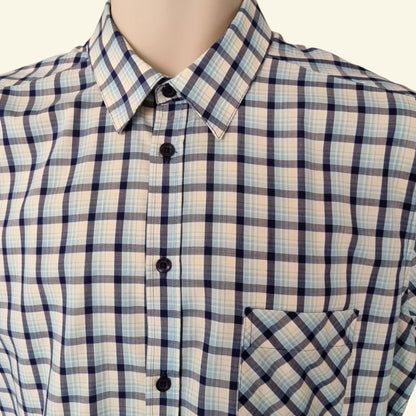 Samsoe&Samsoe Men’s Blue & White Check Short Sleeve Casual Shirt Size L - Timelessfashions